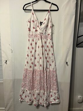 Angie White Maxi Dress with Pink and Red Floral Print